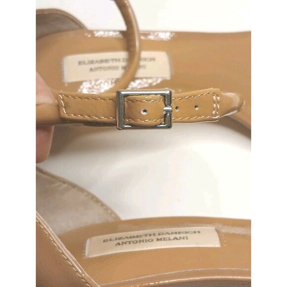 Antonio Melani Sandals Sz 6.5 Tan Brown Patent Leather Strappy Kitten Heel $150 - Picture 12 of 16